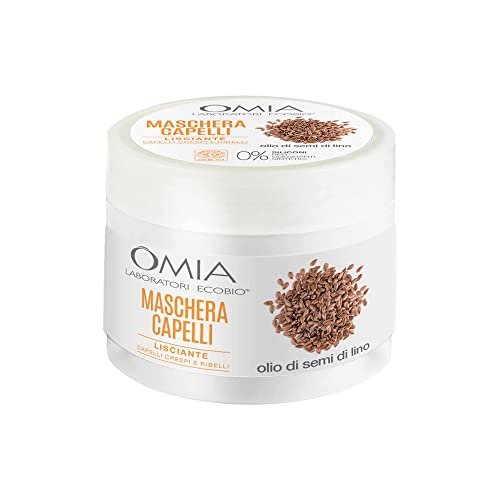 Omia, Maschera Per Capelli Eco Bio Con Olio di Semi di Lino, Trattamento Ristrutturante Per Capelli Fragili e Secchi, Maschera per Lavaggi Frequenti, Azione Fortificante, Senza Siliconi e SLES, 250ml
