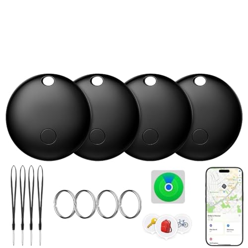 Air Tag -4 Pack,Bluetooth-Tracker Kinder kompatibel mit Apple Wo ist？| Nur für iOS | 4 Verschiedene Hüllen | Austauschbare Batterie | Wasserabweisend | Tracker für Katze, Fahrrad (4 Packs Schwarz)
