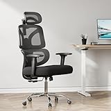 DEVAISE Sedia da Ufficio Ergonomica con Schienale Segmentato, Poggiatesta 3D Regolabile, Schienale Reclinabile a 3 Posizioni, Braccioli 3D, Rete Traspirante, Portata Massima 180kg, Nero