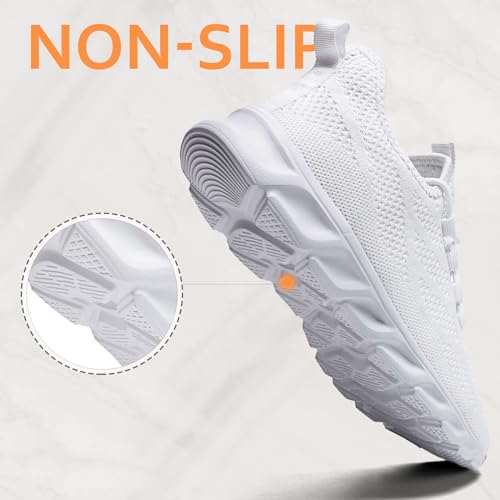 Oltyutc Mens Gym Running Shoes Slip-On Tennis Shoes Non Slip Breathable Workout Sneakers for Walking Jogging White 124