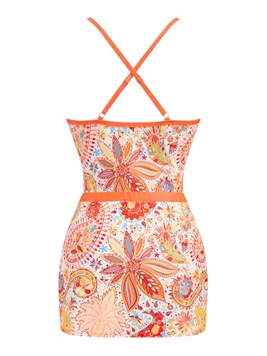 Image of ZAFUL Women's One Piece Swimsuit with Skirt V Neck Colorblock Bathing Suit | Front Cut Out Swimsuit Criss Cross One Piece Bathing Suit