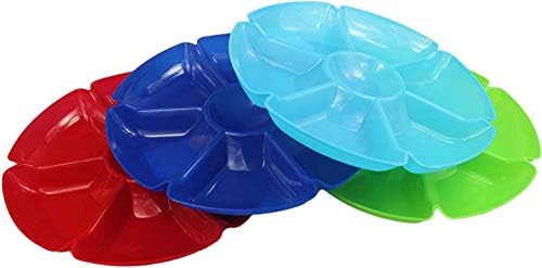 Set of 4 Assorted Colors Black Duck Chip N Dip Hard Plastic 11.5-Inch Round 7-Section Serving Trays!