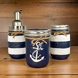 Nautical Mason Jar Bathroom Set/Mason Jar Bath Set/Mason Jar Bath Decor