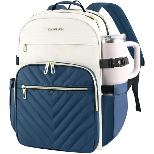 VANKEAN Laptop Backpack for Women with Giant Tumbler Holder Pocket,17.3