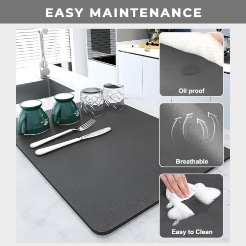 Image of TEKCOOL Dish Drying Kitchen Mat | Large Water Absorbent Utensil Drying Rack Mat | Anti-Slip Kitchen Accessories for Home | Organiser Mat for Sink, Dining Table & Vessel Draining (40x 60 cm);