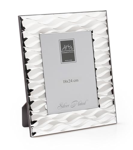 ARTÉ 18 x 24 Fotorahmen, Made in Italy, elegant versilbert, Band 5,2 cm, versilbert anlaufgeschützt, wunderschöner versilberter Rahmen mit Rückseite aus Mahagoniholz E142/18x24