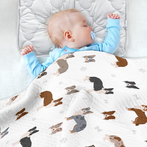 Image of Dog Border Collie Baby Swaddle Blanket for Boys and Girls, Cute Animal Muslin Baby Receiving Swaddle Blanket, Soft Cotton Nursery Swaddling Blankets for Newborn Toddler Infant