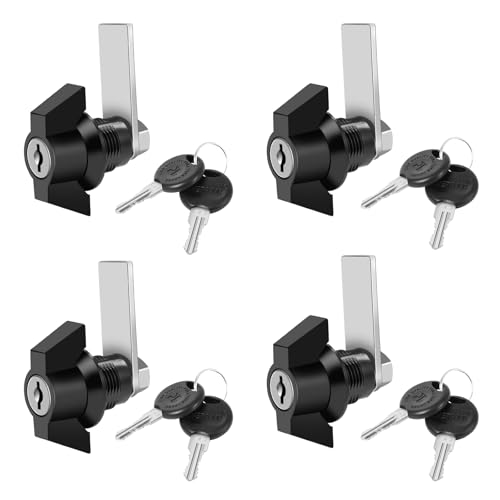 5/8 Inch Black Toolbox Lock with Keys, Cabinet Locks Keyed Alike, Hook Cam, Tubular Cam Lock, Tool Box Locks with Manual, Zinc Alloy（4Pack）