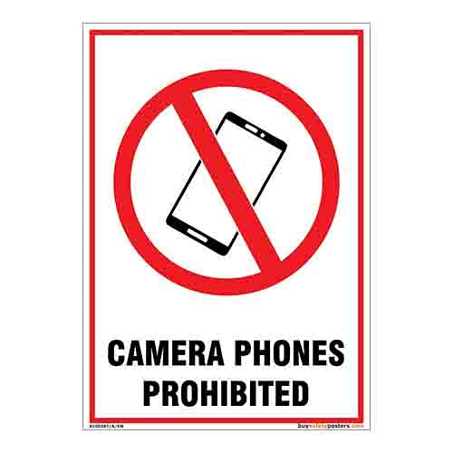 buysafetyposters.com - Camera Phones Prohibited Sign in English - Superior Quality Flex - (Portrait A2, 18 inch X 24 inch, Multicolor)-image-0