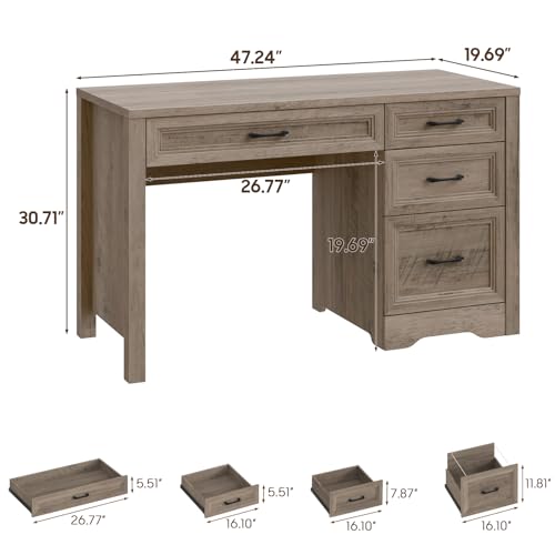 Image of Vabches Farmhouse Executive Desk with Storage and Ample File Drawer, Rustic Large Home Writing Desk for Bedroom, Grey