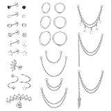UJBVCX 29 Piezas Pendientes Piercing Mujer Plata Helix Tragus Cartílago Pendiente Acero Inoxidable Empuje Joyas Piercings