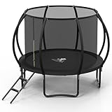 Trampoline Outdoor 10 FT Trampolines with Enclosure Net and Ladder，Round Recreational Trampoline for Kids and Adults with ASTM Approval, Anti-Rust Coated Frame, Thickened Spring Mat
