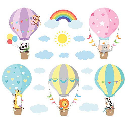 Image of BASHOM BS-001 Hot Air Balloons Wall Decals Animal Clouds Stickers for Kids Bedroom Nursery Playroom Living Room Removable Art Decor Decoration