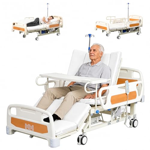 Electric Hospital Bed for Home Use, 10-Function Adjustable Medical Bed with Auto Side Turning, Pressure Relief Mattress Quiet Motors, 550LB Capacity, Suit for Elderly, Disabled & Post Surgery Recovery