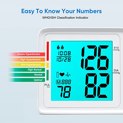 Blood Pressure Monitors for Home Use Digital Blood Pressure Machine Adjustable Large Blood Pressure Cuff for Upper Arm 9-17" Backlit Display 2x500 Memories 4 AAA Batteries Carry Case FSA/HSA Eligible - Thumbnail 7