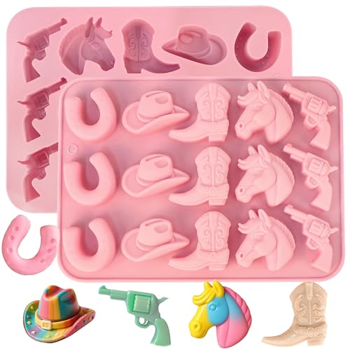 Cowboy Chocolate Molds, 2 Pcs Western Silicone Candy Fondant Mold, Cowboy Hat Boot Horse Saddle...