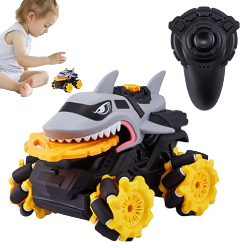lwxij Coche teledirigido, Coche RC - Juguete de camión tiburón Todo Terreno 4WD,Vehículo Giratorio de 360 ​​Grados, Coche de Deriva, camión eléctrico Divertido para niños y niñas