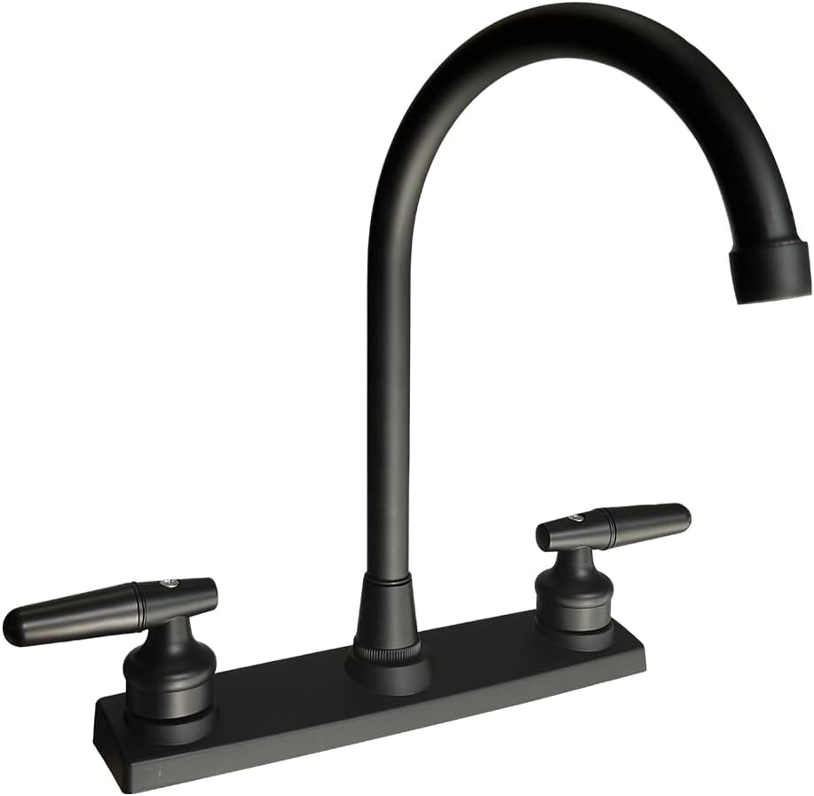 CHOUPIJIANG RV Kitchen Faucet,Kitchen Sink Faucet Replacement with Two Handle-8" Main Body,High Arc 360°Rotating Spout Kitchen Sink Faucet for RV Home Campers Motorhomes Travel Trailers,Black