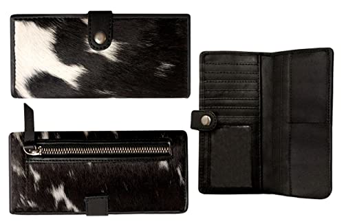 Ngf Womens Zipper Wristlet Cowhide Clutch Real Leather Wallet Purse, Handbag Organizer For Women Size 8 X 4 Inches Cl-9 Black & White (Button) #TOP4