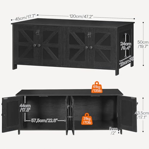 Image of HOOBRO Cat Litter Box Enclosure for 2 Cats, Hidden Litter Box Furniture, 47.2 x 17.7 x 19.7 Inches, Wooden TV Stand with Dual Room, Large Cat House for 2 Cats, Black BK32MW01G1
