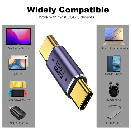 Image of MICROWARE USB C Male to Male Adapter Extender .Type C Coupler with PD 100W 40 Gbps 8K /60hz Video Compatible for Thunderbolt 4 /3, Mac-Book Pro /Air, Laptop, Tablet, Phone and More Type C Devices