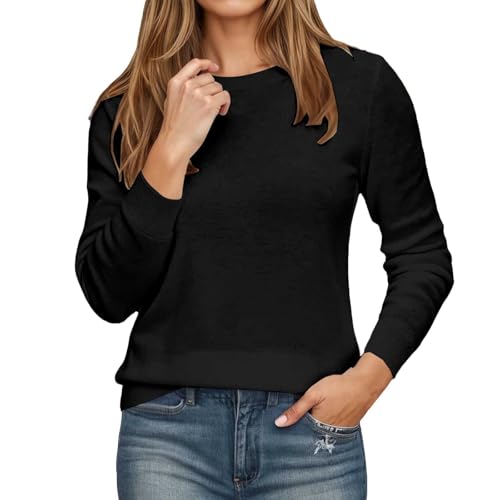 Sweater for Women Crew Neck Pullover Lightweight Basic Long Sleeve Tops - image 1