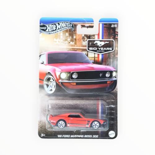 Hot Wheels '69 Ford Mustang Boss 302, Silver Series 2/5, 1:64 Scale Diecast Car