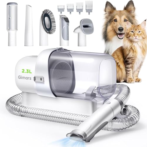 Gimars 2.3L Ultra-Quiet Clipper Dog Vacuum Groomer, 12,000Pa Powerful Suction 99% Pet Hair, 5-in-1 Dog Grooming Kit with Vacuum & Clippers Cat Hoover for Shedding at Home