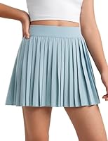 CRZ YOGA Mädchen Kurze hohe Taille gefaltete Faltenrock Basic Schuluniformen Röcke Solid Skater Tennis Schule Rock Hellgraublau S
