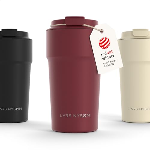 Image of LARS NYSOM Thermo Coffee Mug to go 17oz | Travel Mug 0.5 Liter with Insulation | Silicone grip base | Leak Proof Stainless Steel Tumbler for Coffee and Tea on the Go (Powder Berry Red, 17oz)