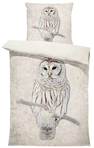 Wnyun Bettwäsche Set 135x200cm Weiße Schneeeule Tier Eule Vogel Bettwäsche 3D Bettbezüge Kissenbezüge Bettbezug bettzeug microfaser 3-teiliger Teenager mädchen Jungen Kinder Geschenk