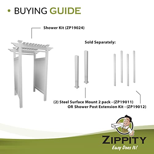 Zippity Outdoor Products Oceanside Vinyl Shower Kit Enclosure (2 Box Unit), 36" X 36" X 93"/61-5/8" X 88.75", White #TOP3