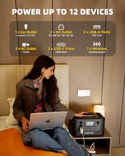 【NEW2024】DEENO Portable Power Station, 921.6Wh LiFePO4 Battery Backup, 1200W(Peak 1800W) Solar Generator with AC Outlets, 0-80% in 50 Min for Home Backup Power, Camping & RVs(Solar Panel Optional) - Image 6
