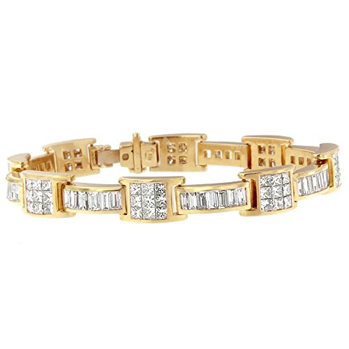 Original Classics 14K Yellow Gold Princess and Baguette-Cut Diamond Box-Link Bracelet(10.75 cttw,G-H Color,VS2-SI1 Clarity)