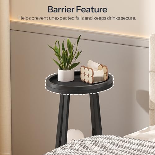 Image of HOOBRO Small Round Side Table, 2-Tier Round Sofa End Table, Compact Nightstand with Fabric Storage Basket, for Small Space, Living Room, Bedroom, Dorm, Black and Gray BB183BZ01