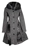  Damen Wolle Mantel Swinger Trench Coat Lagenlook Winter Übergang 38 40 42 44 46 48 S M L XL Blumen Grau Jacke (44)