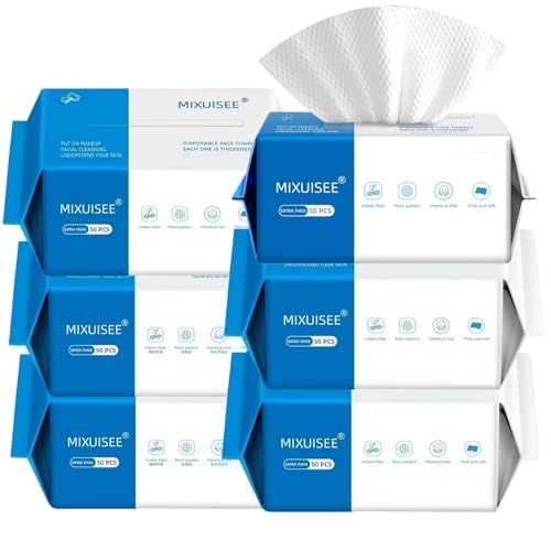 Image of MIXUISEE thick and soft face towels,Face towel disposable,100% cotton towel | Cotton fibers do not shed,Super thick 150%,Makeup removal and cleaning,Suitable for sensitive skin.(Extra thick 300 pieces)