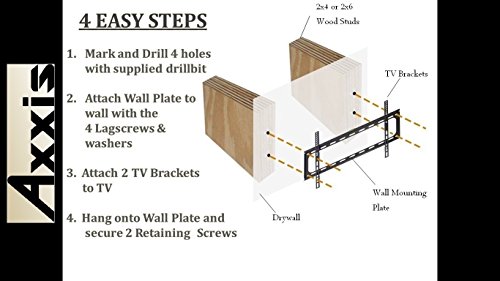 Axxistech Large Tv Mount - Tilting Low Profile Tv Wall Mount Bracket For 32-80 Inch Tvs - 15 Degrees Of Down Tilt For Led, Lcd, Oled Flat Screen Tvs With Vesa Patterns To 600 X 400 #TOP4