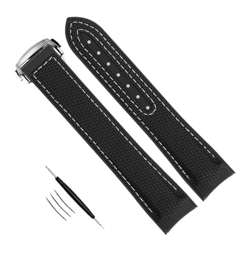 Bracelet de montre en silicone à extrémité incurvée haut de gamme pour Omega 21mm avec boucle