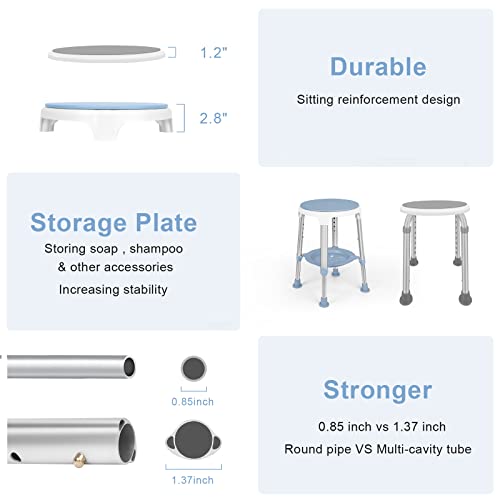 LEACHOI Shower Chair for Inside Shower, Tool-Free Assembly Swivel Shower Stool with Storage Tray, Adjustable Tub Chair and Bathroom Stool for Seniors, Elderly, Handicap & Disabled, FSA/HSA Eligible - Thumbnail 5