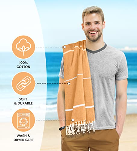 Utopia Towels Pack Of 2 Turkish Beach Towel (40X72 Inches), Oversized 100% Cotton Sand Free Lightweight Absorbent Quick-Dry Beach Blanket, Extra Large Turkish Bath Towels For Travel And Pool (Orange) #TOP3