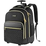 Arcoyard Rolling Backpack for Women, 17 inch Travel Laptop Wheeled Backpack with Anti Theft Zippers for Adults, Large Water Resistant Carryon Luggage Roller Bag Flight Approved for Work College, Black