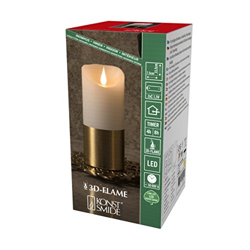 1821-600 - Candela a batteria luce vivente 3D fiamma tremolante a vera cera timer 4 o 8 ore dettagli in ottone 20.5 x 7.5 cm colore: Bianco caldo