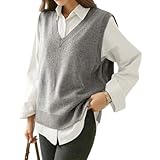  shownicer Pulls sans Manches Femme Col en V Gilet Tricot Basique Couleur Unie Pull A Gris XL