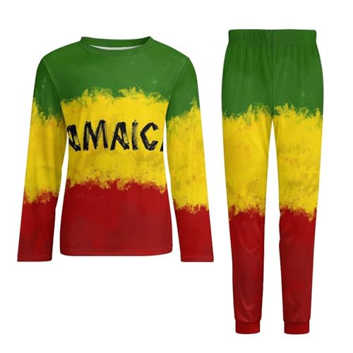 Zakqeik Mens Slim Pajama Sets Jamaica Flag Long Sleeve Sleepwear And Long Pants 2-Piece Lounge Set2