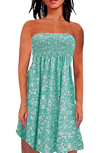 Image of Zyyfly Strapless Dress for Women Summer Beach Boho Smocked Tube Top Dress