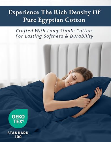 Image of LANE LINEN 100% Cotton King Size Sheets 100% Egyptian Cotton Sateen - Navy | King Sheet Set Cooling - 4-Piece Set, For A Luxurious Night's Sleep, For A Silky Hotel-Style Bed, Luxe Sheen, Plush