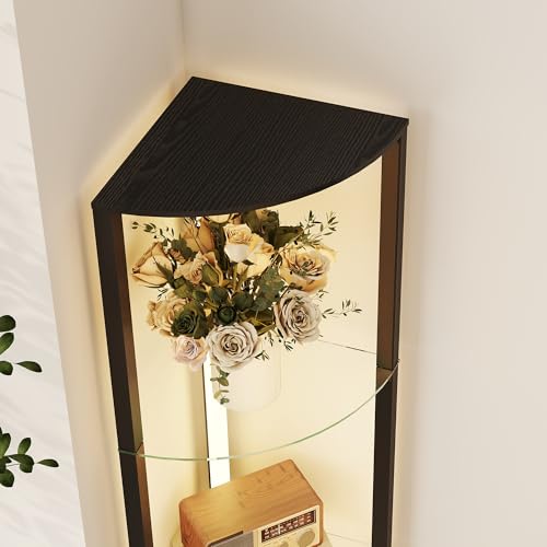 Lampada da Terra con Ripiani in Vetro e Luce LED, Lampada da Pavimento con 3 Livelli di Luminosità e Interruttore a Pedale, per Salotto e Soggiorno, Nero - Illuminazione - Immagine 7