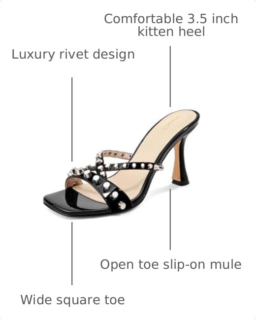 Image of Womens Heels Square Toe Heeled Sandals for Women Low Kitten Heels Sandals Open Toe Slip on Mule for Party Wedding Dress Shoes