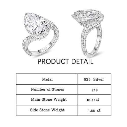 Jeulia 13.82 ct Pear Cut Moissanite Engagement Rings for Women, 925 Sterling Silver D Color VVS1 Diamond Halo Anniversary Wedding Promise Ring Band with Jewelry Gift Box2